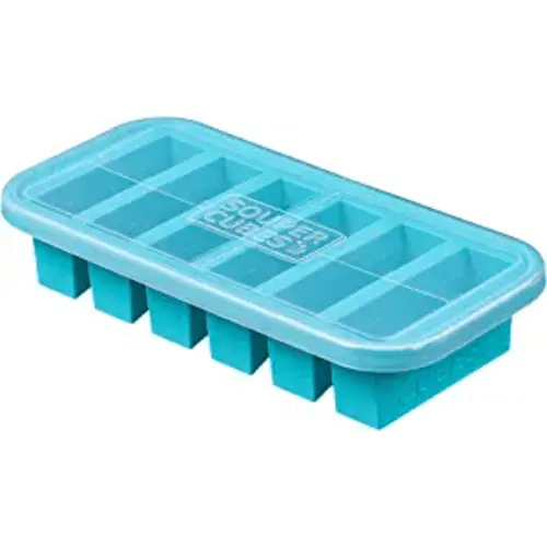 Souper Cubes 1/2-Cup Freezing Tray with lid, Aqua, makes 6 perfect 1/2 cup portions, freeze pesto, salsa, sauce, food - 1-Pack
