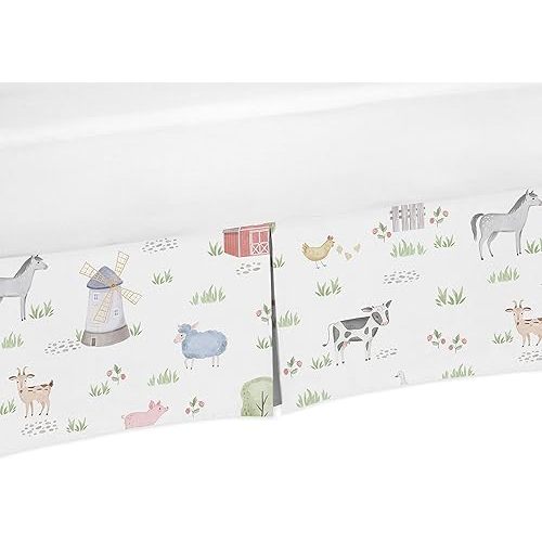 Sweet Jojo Designs Farm Animals Boy or Girl Pleated Baby Nursery Crib Bed Skirt Dust Ruffle - Watercolor Farmhouse Horse Cow Sheep Pig