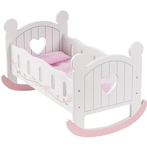 ROBUD Wooden Baby Doll Crib for 18 Inch Doll, White