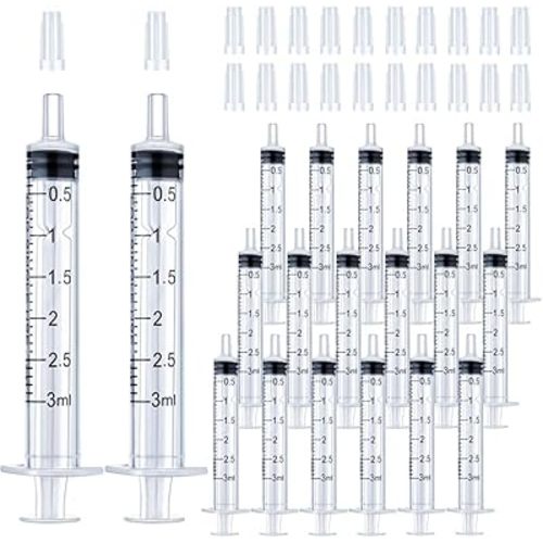 20 Pack 3mL Syringe with Tip Cap for Liquid, 3cc Plastic Syringes with Cover, Non-Sterile, No Needle
