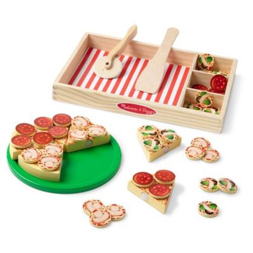 Melissa & Doug Pizza Party Wooden Pretend Play Food Set With 36 Toppings, Preschool Toy
