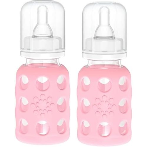 Lifefactory Glass Baby Bottle with Silicone Sleeve 4 Ounce - 2 Pack - Pink