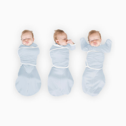 Organic Omni Swaddle Sack with Arms Up Half-Length Sleeves and Mitten Cuffs TOG 1.0 - Soft Blue
