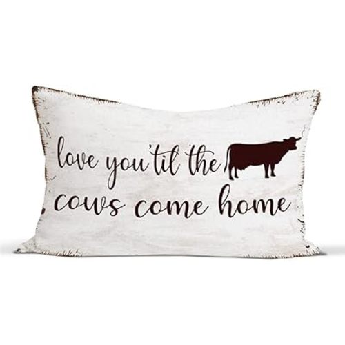 Rusenbao Western Cow Decorative Pillows Covers for Bed, 12x20 Pillow Cover, Cow Gifts Farmhouse Country Cow Hide Bedding Pillow Covers Decor for Couch Bedroom Home, Love You 'Til The Cows