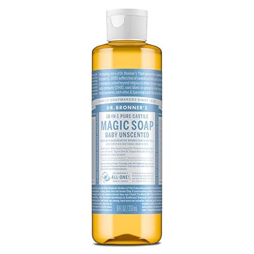 Dr. Bronner's Magic Soap-Pure-Castile Liquid Soap (Baby Unscented, 32 ounce, 2-Pack)-Regenerative Organic Certified Oils, 18-in-1 Uses: Body, Laundry & Dishes, For Sensitive Skin, No Fragrance