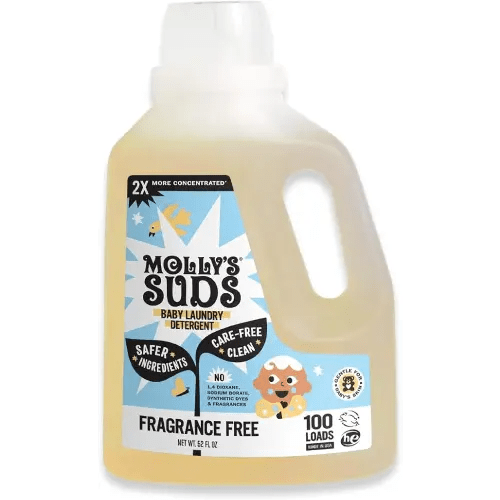Molly's Suds Baby Liquid Laundry Detergent | Removes Formula, Poop & Spit-Up Stains | Extra Gentle on Newborn Skin (Fragrance Free, 100 Loads)