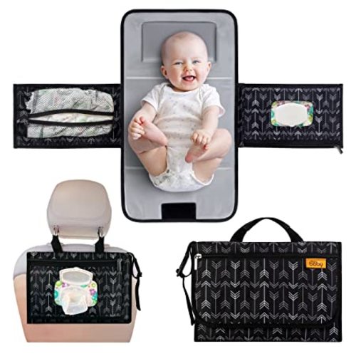 Kopi Baby Portable Diaper Changing Pad-Baby Diaper Changer Travel Bag with Wipes Pocket, Smart Design Portable Changing Mat, Infant Travel Station Kit, Gift for Newborn Girl & Boy-Black Arrows, Modern