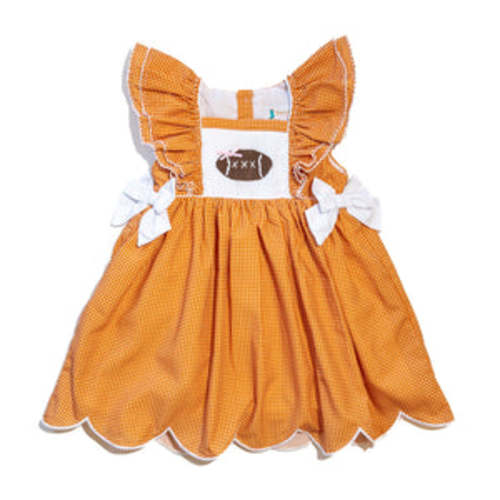Girls Orange Smocked Gameday Football Dress – 24Mo / 2T