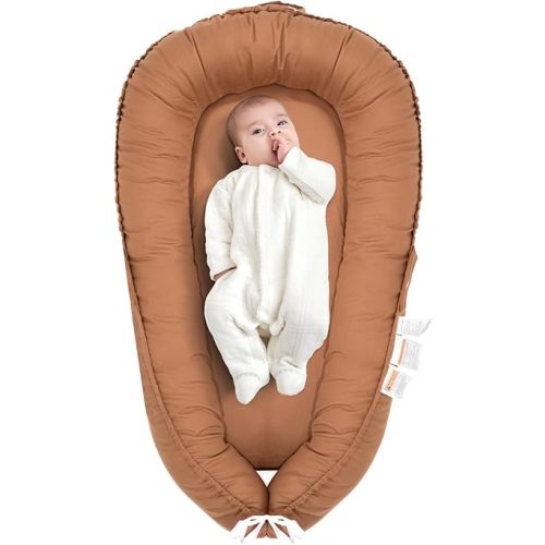 Baby Lounger for Newborn, Infant Lounger for 0-24 Months, Co Sleeper for Girls Boys, 100% Cotton Soft Adjustable Baby Floor Seat for Travel, Portable Baby Nest Lounger(Brown)