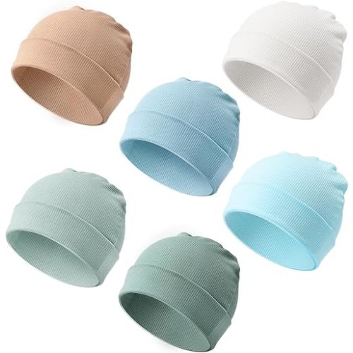DRESHOW BQUBO 6 Pack Baby Newborn Hats Set for Unisex Infant Newborn Toddler Soft Beanie Hat for Boys Girls 0-24 Months