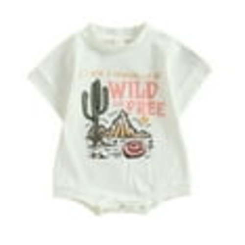 Western Baby Girl Clothes 6M 12M 18M 24M Short Sleeve Romper Cactus Letter Cowgirl Bodysuit One Piece Jumpsuit Summer Outfit