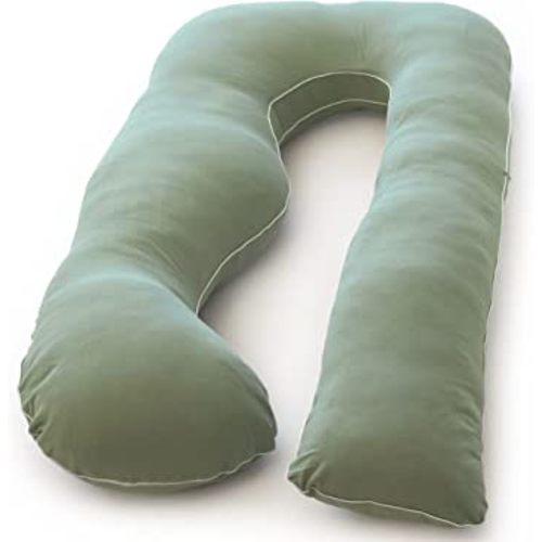 Pharmedoc Pregnancy Pillows, U-Shape Full Body Pillow -Removable Jersey Cotton Cover - Sage - Pregnancy Pillows for Sleeping - Body Pillows for Adults, Maternity Pillow and Pregnancy Must Haves