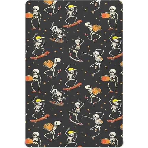 Halloween Dancing Skeletons Crib Sheets Soft Breathable Fitted Baby Crib Sheets Mattress Cover for Girl Boys, 52" x 28" x 9"