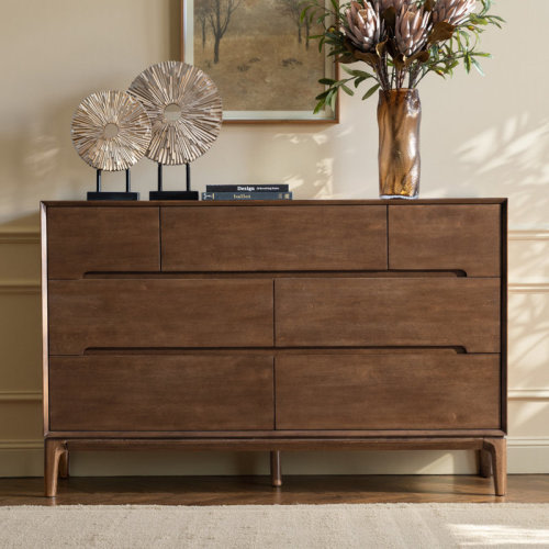 George Oliver Raimund Mid Century Modern 7 Drawer Solid Wooden Dresser with Simple Assembly & Reviews | Wayfair