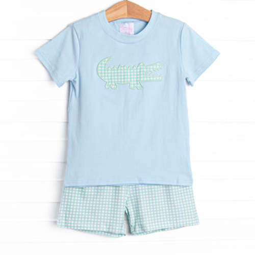 Crocodile Cutie Applique Short Set, Blue – Stitchy Fish