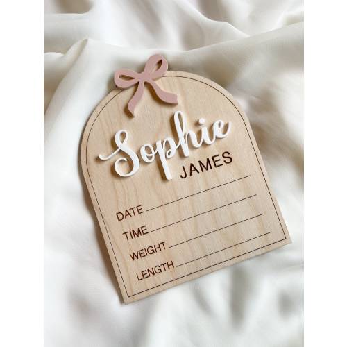 Bow Birth Announcement Sign | Bow Birth Stats Sign | Baby Announcement Sign | Newborn Stats | Engraved Baby Sign | Bow Baby Name Sign