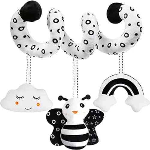 Baby Spiral Hanging Stroller and Car Seat Toys Black and White High Contrast Sensory Toy Newborn Plush Activity Toys New Year Gift for 0 3 6 9 12 Months Girls Boys-BEE
