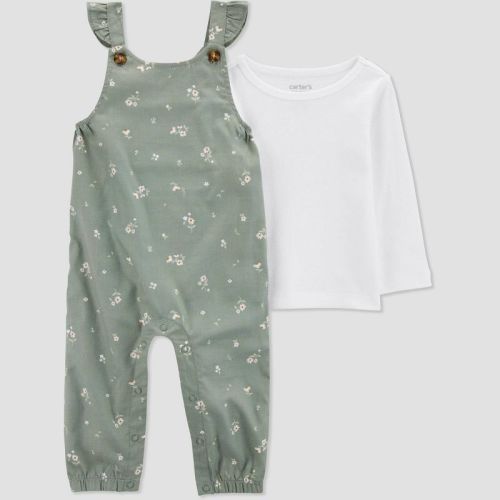 Carter's Just One You®️ Baby Girls' Floral Overalls - Green 3m