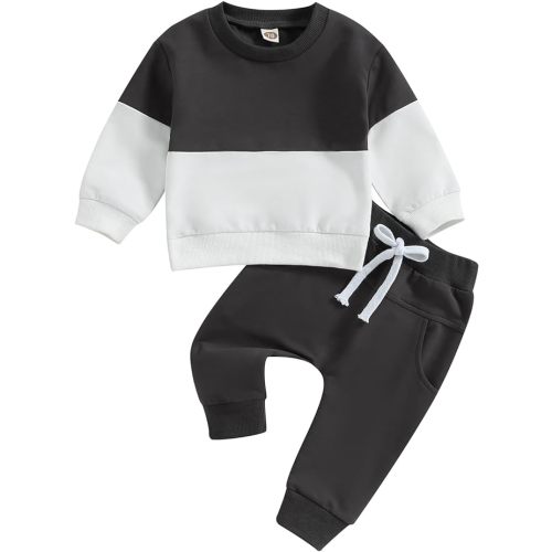 Toddler Baby Boy Outfits Long Sleeve Pocket Pull On Sweatshirt Solid Pants Infant Fall Winter Clothes Set