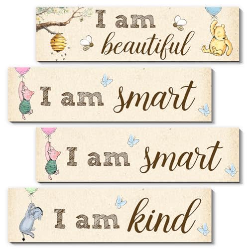 BirtDerr 4Pcs Winie the Pooh Baby Stuff-Winnie Bedroom Wall Decor-Adorable Winnie the Pooh Sign for Baby Room-Winnie the Pooh Nursery Decor-Baby Shower Decorations(Classic)