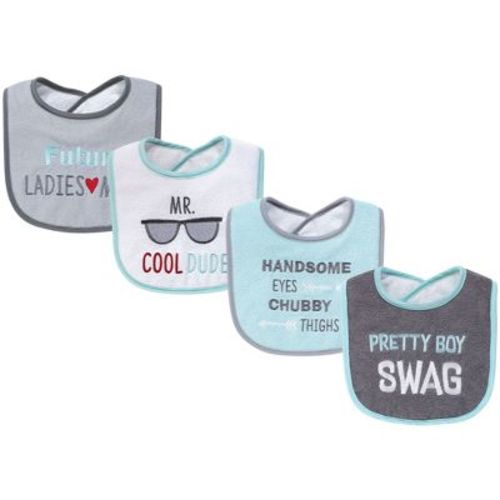 Hudson Baby Infant Boy Cotton Terry Drooler Bibs With Fiber Filling 4pk, Pretty Boy Swag, One Size