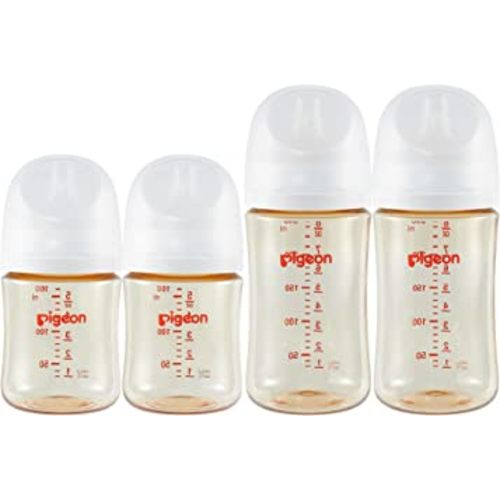 Pigeon PPSU Nursing Baby Bottle Wide Neck(Pack of 4), Streamlined Body, Natural Feel, Easy to Clean, Heat-Resistant, 5.4Oz and 8.1 Oz