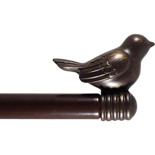 3/4-inch Cute Decorative Bird Adjustable Window Treatment Curtain Single Rod Set, 48" to 84" - Bronze Gold