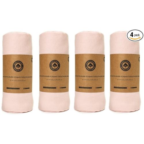 Organic Cotton Pink Swaddle Blanket – 4 Pack 100% Breathable Muslin Swaddle Blankets for Baby Girls – Extra Large Size, Multipurpose, Cotton Gauze Blanket – 47”x47” (Pink – 4 Blankets)