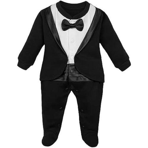 Lilax Baby Boy Gentleman Tuxedo Footie Christmas Holiday Outfit with Bow Tie