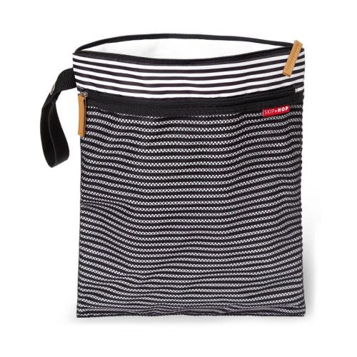 Skip Hop Grab And Go Wet/dry Diaper Bag - Black/white Stripe