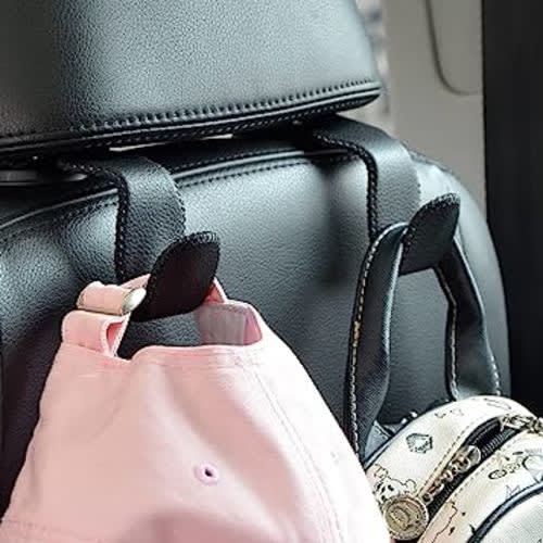 Car Hooks Universal Car Vehicle Back Seat Headrest Hanger Holder Hook Microfiber Leather & Stainless Steel for Bag Purse Cloth Drink Grocery (Black)