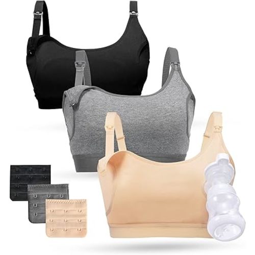 Momcozy Pumping Bra, Pumping Bra Hands Free 3 Pack Comfortable All Day Wear Pumping and Nursing Bra in One Holding Breast Pump for Spectra, Lansinoh, Medela