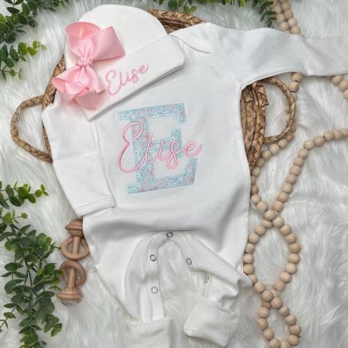 Personalized Baby Girl Outfit | Coming Home Outfit | Monogrammed Girl Outfit | Bubble Romper | Pink Bow | Footie Romper | Baby Gift for Girl