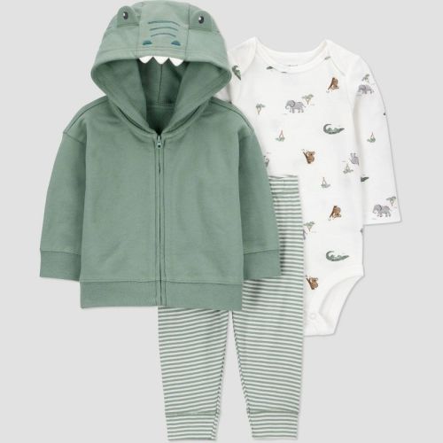 Carter's Just One You® Baby Boys' 3pc Alligator Hooded Zip-Up Sweatshirt with Bodysuit and Jogger Pants Set - Green Newborn