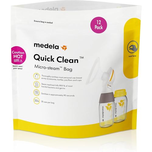 Amazon.com: Medela Quick Clean Micro-Steam Bags for Bottles and Breast Pump Parts | 12 CT : Baby