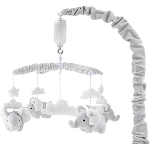 The Peanutshell Crib Mobile for Girls or Boys - Soft Grey Musical Baby Crib Mobile with 12 Lullabies, Cute Elephant Baby Grey Elephant Nursery Decor