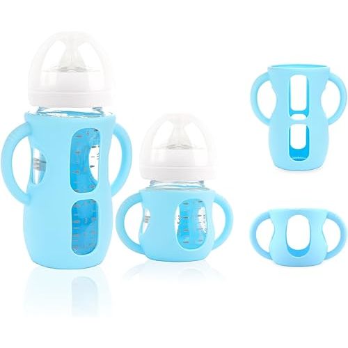 2-Pack Silicone Sleeves for Philips Avent Glass Bottles, BPA-Free Drop-Resistant Baby Bottle Sleeves with Handles, Compatible with Philips Avent Natural Glass Baby Bottles (4 & 8 oz)