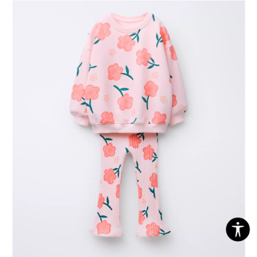 PRINTED RIB FLARE SWEATSHIRT AND LEGGING SET - Pink / White | ZARA United States