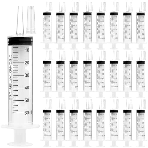 24 Pack 60ml Syringes with Cap, Sterile Syringe Individually Packaged for Labs, Liquid Measuring, Feeding Pets,Oil or Glue Applicator