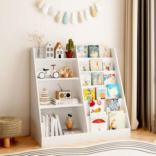 4-Tier Wooden Kids Bookshelf with Toy Storage, Front-Facing Book Display Organizer for Kids Room, White