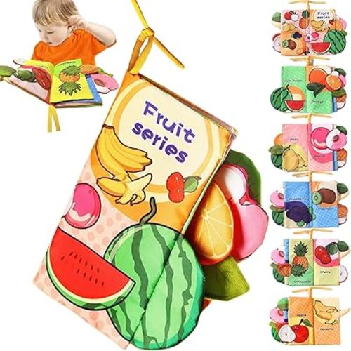 Baby Books 0-6 to 12 Months Infant Soft Cloth Toy, Tummy Time Toys for Babies 0-3-4-5-6-9-12 Month, Newborn Girl Baby Boy Gifts Crinkle Squeaky Touch Feel Sensory Book for Stroller Car Seat