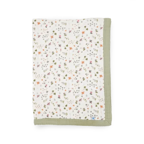 Cotton Muslin Baby Quilt - Garden Bees
