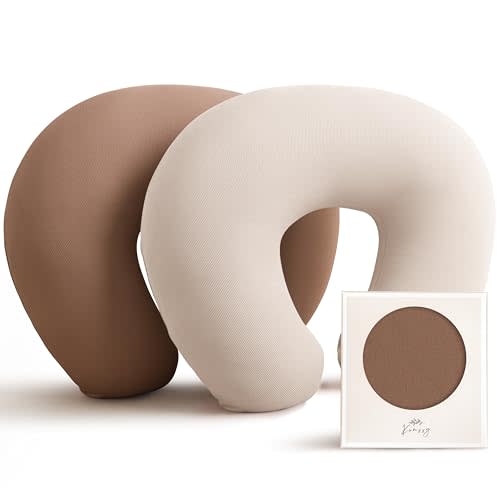 Konssy Nursing Pillow Covers for Baby Girls Boys Newborn, Soft Stretchy Rayon Slipcovers for Breastfeeding Pillow, Hidden Zipper, Machine Washable, 2 Pack (Beige,Brown)