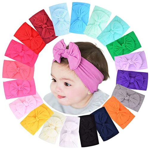 jollybows 20pcs Baby Girls Nylon Headbands Turban Hair Bows Hair Band Elastic Hair Accessories for Kids Toddlers Infants Newborn - 20pcs-1-Light Multi-colored