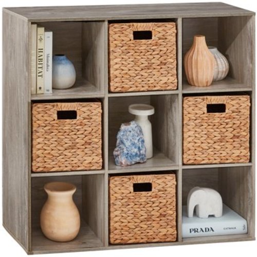 Best Choice Products 9-Cube Bookshelf, 11in Display Storage Organizer w/ 3 Removable Back Panels - Greige