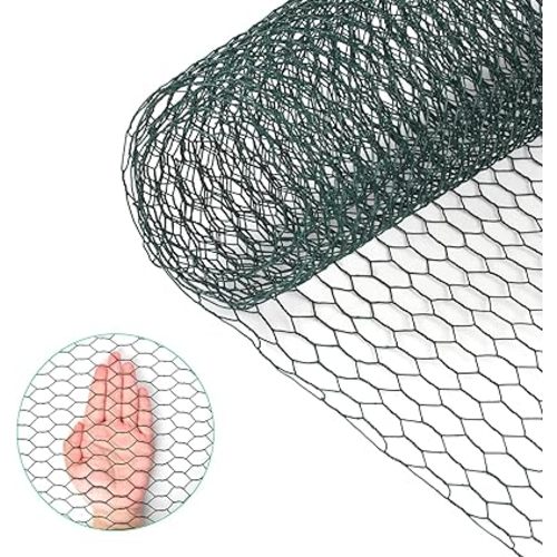 Chicken Wire, 15.7 x 90.5 Inches, Green, Hexagonal Mesh, Galvanized Metal Poultry Wire Netting for Crafts, Poultry, Garden