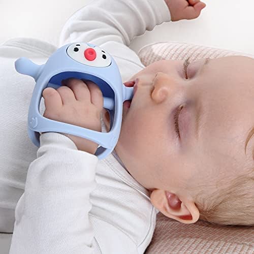 Smily Mia Penguin Buddy Never Drop Silicone Baby Teething Toy for 0-6month Infants - light blue