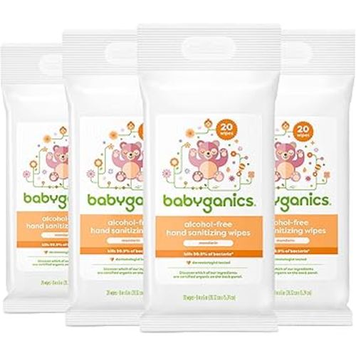 Babyganics Alcohol-Free Hand Sanitizing Wipes, Mandarin, Kills 99.9% of Common Bacteria, Moisturizing, 80 ct (20 count, 4 pack), Packaging May Vary