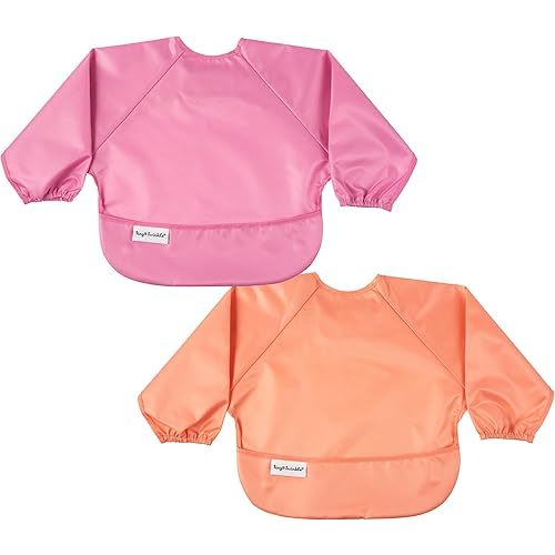 Tiny Twinkle Mess Proof Baby Bib, 2 Pack Long Sleeve Bib Outfit, Waterproof Bibs for Toddlers, Machine Washable, Tug Proof