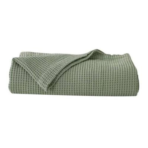 Full/Queen Knit Waffle Weave Cotton Bed Blanket Sage Green - Patina Vie: Machine Washable, OEKO-TEX Certified